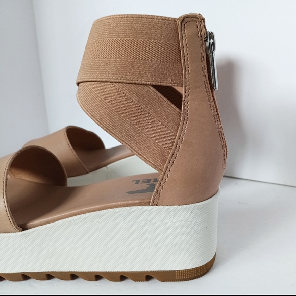🤎 Sorel Tan Wedge Sandals Ballet Ankle Leather White Womens 5.5 Platform - Picture 5 of 13